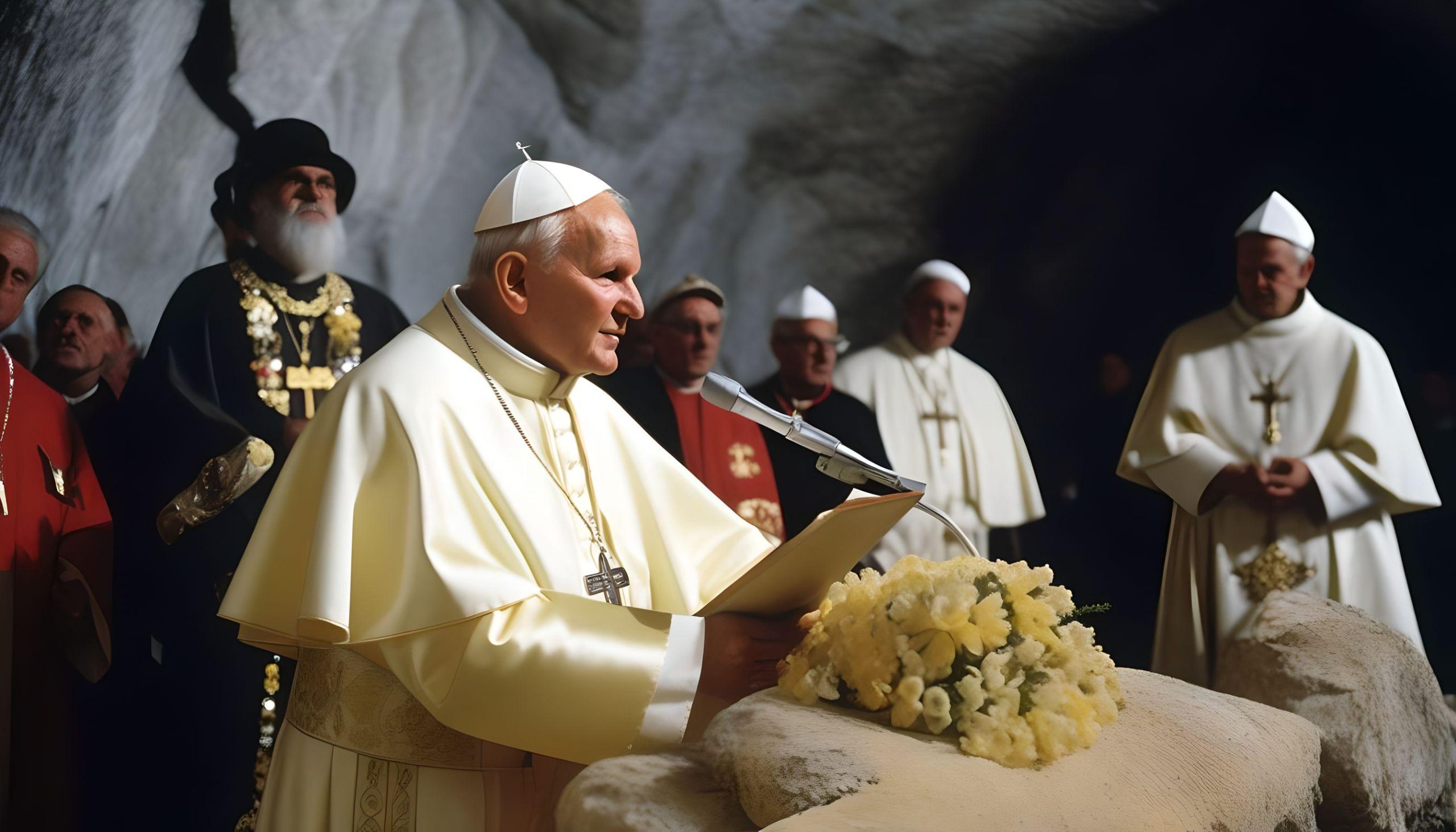 Le sermon du pape Jean-Paul II dans la mine de sel de Wieliczka, imaginé par l’IA